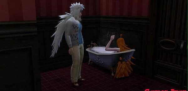  Naruto Cap 4 despues de estar entrenando el pervertido fue al baño y se encuentra a la mizukage la seduce se la folla como toda una buena Milf ella le gusta que le acabe en la boca